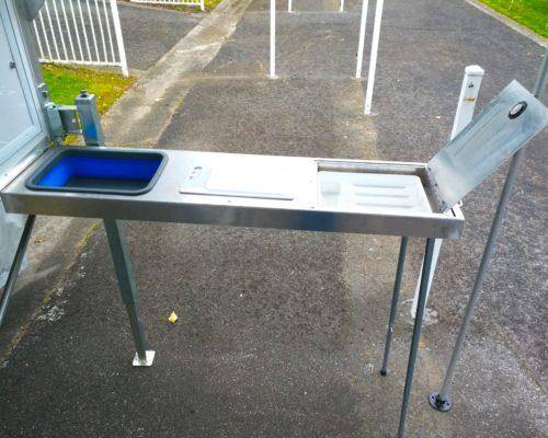 external kitchen bench with cutlery tray campers